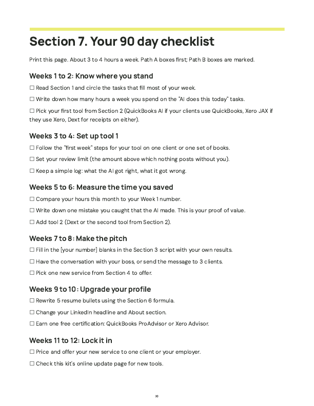 90 day checklist page from the kit